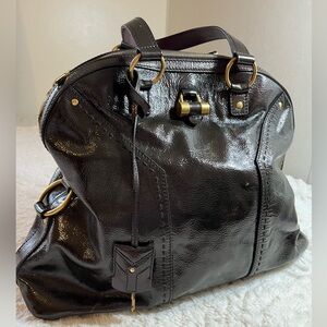 YSL Yves Saint Laurent - Rive Gauche- Patent Leather Muse Bag. Size 18x12x6 inch